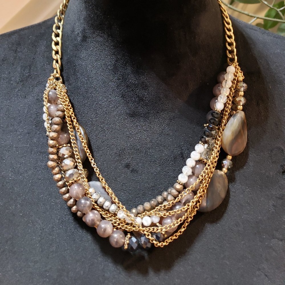 Womens Fashion Multicolor‎ Beads Multi Strand Collar Necklace with Lobster Clasp